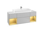 Villeroy und Boch Finion Waschtischunterschrank F211HFGJ 160cm, Abdeckplatte white matt, Regale Gold matt lacquer, Light grey matt