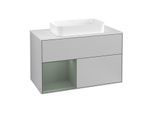 Villeroy und Boch Finion Waschtischunterschrank G241GMGJ 100cm, Abdeckplatte white matt, Emotion, Regal links Olive Matt Lacquer, Light grey matt