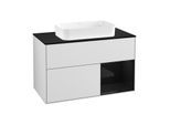 Villeroy und Boch Finion Waschtischunterschrank F252PHMT 100x60,3cm, Abdeckplatte black matt, Regal rechts Glossy Black Lacquer, White matt lacquer