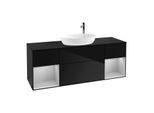 Villeroy und Boch Finion Waschtischunterschrank G982GJPH 160cm, Abdeckplatte black matt, Emotion, Regale Light grey matt lacquer, Glossy Black Lacquer