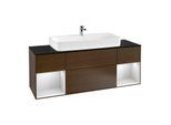 Villeroy und Boch Finion Waschtischunterschrank F212MTGN 160cm, Abdeckplatte black matt, Regale White matt lacquer, Walnut veneer