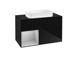 Villeroy und Boch Finion Waschtischunterschrank F242GJPH 100x60,3cm, Abdeckplatte black matt, Regal links Light grey matt, Glossy Black Lacquer