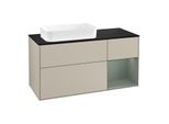 Villeroy und Boch Finion Waschtischunterschrank F282GMHH 120cm, Abdeckplatte black matt, Regal rechts Olive Matt Lacquer, Sand Matt Lacquer