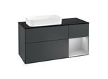 Villeroy und Boch Finion Waschtischunterschrank G282GJHG 120cm, Abdeckplatte black matt, Emotion, Regal rechts Light grey matt, Midnight Blue Matt Lacquer