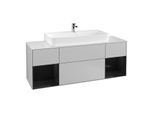Villeroy und Boch Finion Waschtischunterschrank F211PHGJ 160cm, Abdeckplatte white matt, Regale Glossy black lacquer, Light grey matt