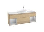 Villeroy und Boch Finion Waschtischunterschrank G981GJPC 160cm, Abdeckplatte white matt, Emotion, Regale Light grey matt lacquer, Oak Veneer
