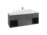 Villeroy und Boch Finion Waschtischunterschrank F211PHGK 160cm, Abdeckplatte white matt, Regale Glossy black lacquer, Anthracite matt