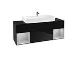 Villeroy und Boch Finion Waschtischunterschrank F212GJPH 160cm, Abdeckplatte black matt, Regale Light grey matt lacquer, Glossy Black Lacquer