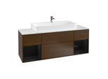 Villeroy und Boch Finion Waschtischunterschrank G211PHGN 160cm, Abdeckplatte white matt, Emotion, Regale Glossy black lacquer, Walnut veneer