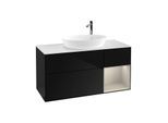 Villeroy und Boch Finion Waschtischunterschrank F951HHPH 120cm, Abdeckplatte white matt, Regale sand matt lacquer, Glossy Black Lacquer