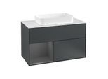 Villeroy und Boch Finion Waschtischunterschrank F241GKHG 100x60,3cm, Abdeckplatte white matt, Regal links Anthracite matt, Midnight Blue Matt Lacquer