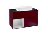 Villeroy und Boch Finion Waschtischunterschrank F242GJHB 100x60,3cm, Abdeckplatte black matt, Regal links Light grey matt, Peony Matt