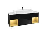 Villeroy und Boch Finion Waschtischunterschrank F211HFPH 160cm, Abdeckplatte white matt, Regale Gold matt lacquer, Glossy Black Lacquer