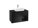 Villeroy und Boch Finion Waschtischunterschrank G782PHPD 100cm, Abdeckplatte black matt, Emotion, Regale Glossy black lacquer, Black matt lacquer