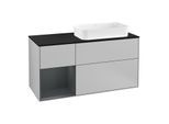 Villeroy und Boch Finion Waschtischunterschrank F272HGGJ 120cm, Abdeckplatte black matt, Regal links Midnight Blue Matt Lacquer, Light grey matt