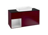 Villeroy und Boch Finion Waschtischunterschrank F292GJHB 120cm, Abdeckplatte black matt, Regal links Light grey matt, Peony Matt