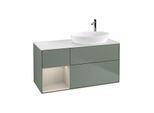 Villeroy und Boch Finion Waschtischunterschrank G921HHGM 120cm, Abdeckplatte white matt, Emotion, Regale sand matt lacquer, Olive Matt Lacquer