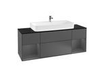 Villeroy und Boch Finion Waschtischunterschrank G212GKGK 160cm, Abdeckplatte black matt, Emotion, Regale Anthracite matt lacquer, Anthracite matt