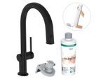 hansgrohe Aqittura M91 Küchenarmatur 76800670 mit Ausziehauslauf, 1jet, sBox, Starter Set, mattschwarz