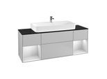 Villeroy und Boch Finion Waschtischunterschrank G212MTGJ 160cm, Abdeckplatte black matt, Emotion, Regale White matt lacquer, Light grey matt