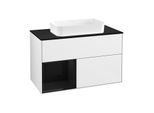 Villeroy und Boch Finion Waschtischunterschrank F242PHGF 100x60,3cm, Abdeckplatte black matt, Regal links Glossy Black Lacquer, Glossy white lacquer