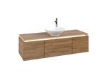 Villeroy und Boch Legato Waschtischunterschrank B585L0RH 140x38x50cm, Waschtisch mittig, mit LED-Beleuchtung, Kansas Oak