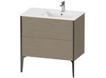 Duravit XViu Waschtisch-Unterschrank XV44870B235 81x48x59,4cm, 2 Auszüge, Becken rechts, schwarz matt, Eiche terra