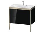 Duravit XViu Waschtisch-Unterschrank XV4710EB140P 80x48cm, 2 Auszüge, 2 Hahnlöcher, champagner matt, Rahmen P, schwarz hochglanz