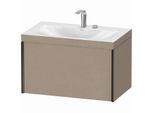 Duravit XViu Waschtisch-Unterschrank XV4610EB275C 80x48cm, 1 Auszug, 2 Hahnlöcher, schwarz matt, Rahmen C, leinen