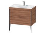 Duravit XViu Waschtisch-Unterschrank XV4710EB279C 80x48cm, 2 Auszüge, 2 Hahnlöcher, schwarz matt, Rahmen C, nussbaum natur