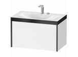 Duravit XViu Waschtisch-Unterschrank XV4610EB218P 80x48cm, 1 Auszug, 2 Hahnlöcher, schwarz matt, Rahmen P, weiß matt
