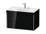 Duravit XViu Waschtisch-Unterschrank XV4615EB140C 80x48cm, 2 Schubkästen, 2 Hahnlöcher, champagner matt, Rahmen C, schwarz hochglanz
