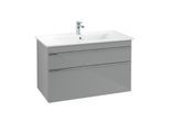 Villeroy und Boch Venticello Waschtisch-Unterschrank A92601RA 95,3 x 59 x 50,2 cm, Becken mittig, Griff Chrom, Glass Glossy Grey