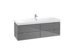 Villeroy & Boch Subway 2.0 Waschtischunterschrank A69110FP,128,7x42x44,9cm, Glossy Grey, Griff chrom
