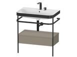 Duravit Happy D.2 Plus Möbelwaschtisch-Kombination HP4742E9292 77,5 x 49 cm, 2 Hahnlöcher, steingrau seidenmatt, mit Metallkonsole