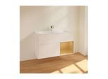 Villeroy und Boch Finion Waschtischunterschrank F040HFMT mit Beleuchtung, 2 Auszüge, 996 x 591 x 498 mm, White Matt Lacquer / Gold Matt Lacquer