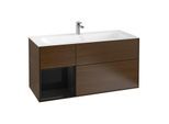Villeroy und Boch Finion Waschtischunterschrank F060PHGN 119,6x59,1cm, Regal links Glossy Black Lacquer, Walnut veneer
