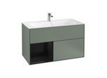 Villeroy und Boch Finion Waschtischunterschrank G030PHGM 99,6x59,1cm, Wandbeleuchtung, Regal links Glossy Black Lacquer, Olive Matt Lacquer
