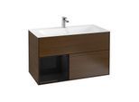 Villeroy und Boch Finion Waschtischunterschrank G030PHGN 99,6x59,1cm, Wandbeleuchtung, Regal links Glossy Black Lacquer, Walnut veneer