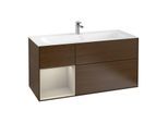 Villeroy und Boch Finion Waschtischunterschrank F060HHGN 119,6x59,1cm, Regal links Sand Matt Lacquer, Walnut veneer
