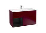 Villeroy und Boch Finion Waschtischunterschrank G030PHHB 99,6x59,1cm, Wandbeleuchtung, Regal links Glossy Black Lacquer, Peony Matt