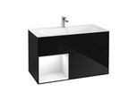 Villeroy und Boch Finion Waschtischunterschrank G030GFPH 99,6x59,1cm, Wandbeleuchtung, Regal links Glossy white lacquer, Glossy Black Lacquer