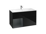 Villeroy und Boch Finion Waschtischunterschrank G030HGPH 99,6x59,1cm, Wandbeleuchtung, Regal links Midnight Blue Matt Lacquer, Glossy Black Lacquer