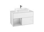 Villeroy und Boch Finion Waschtischunterschrank G361GJGF 100cm, Abdeckplatte white matt, Emotion, Regal links Light grey matt, Glossy white lacquer