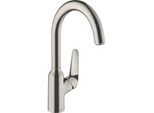 hansgrohe Focus M42 Küchenarmatur 220 1jet 71802800 edelstahl-optik, schwenkbarer Auslauf 360°