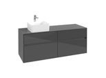 Villeroy und Boch Collaro Waschtischunterschrank C04600FP 140 x 54,8 x 50 cm, Waschtisch links, Glossy Grey