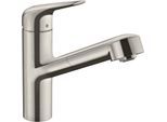 hansgrohe Focus M42 Küchenarmatur 150 1jet 71814800 edelstahl-optik, Schwenkbereich 120°, mit Ausziehauslauf