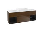 Villeroy und Boch Finion Waschtischunterschrank G741PHGN 160x60,3x50,1cm, Regale Glossy black lacquer, Walnut veneer