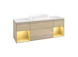 Villeroy und Boch Finion Waschtischunterschrank F741HFPC 160x60,3x50,1cm, Regale Gold matt lacquer, Oak Veneer