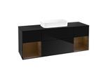 Villeroy und Boch Finion Waschtischunterschrank F742GNPH 160x60,3x50,1cm, Regale Walnut veneer, Glossy Black Lacquer